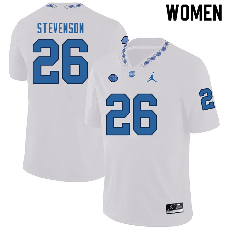 Women #26 Trevion Stevenson North Carolina Tar Heels College Football Jerseys Sale-White